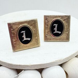 L Initial Monogram Letter Vtg MCM SWANK Cuff Links Textured Gold Tone Wedding